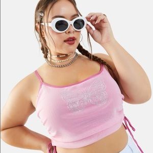 Pink Y2K mesh rhinestone Butterfly tank crop top 🌸🦋🌟